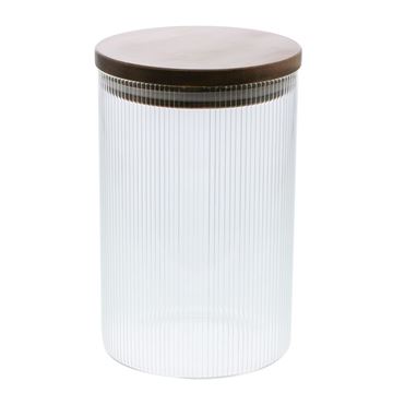 Image de Pot en verre nervuré avec couvercle en acacia 800ml